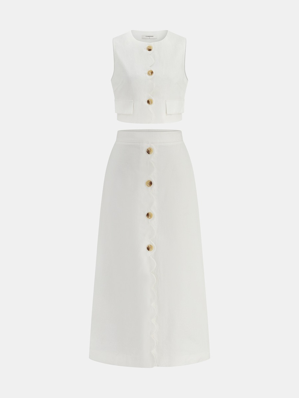 COMMENSE Cotton Linen Scallop Trim Vest/ Skirt Set - Picture 2 of 6